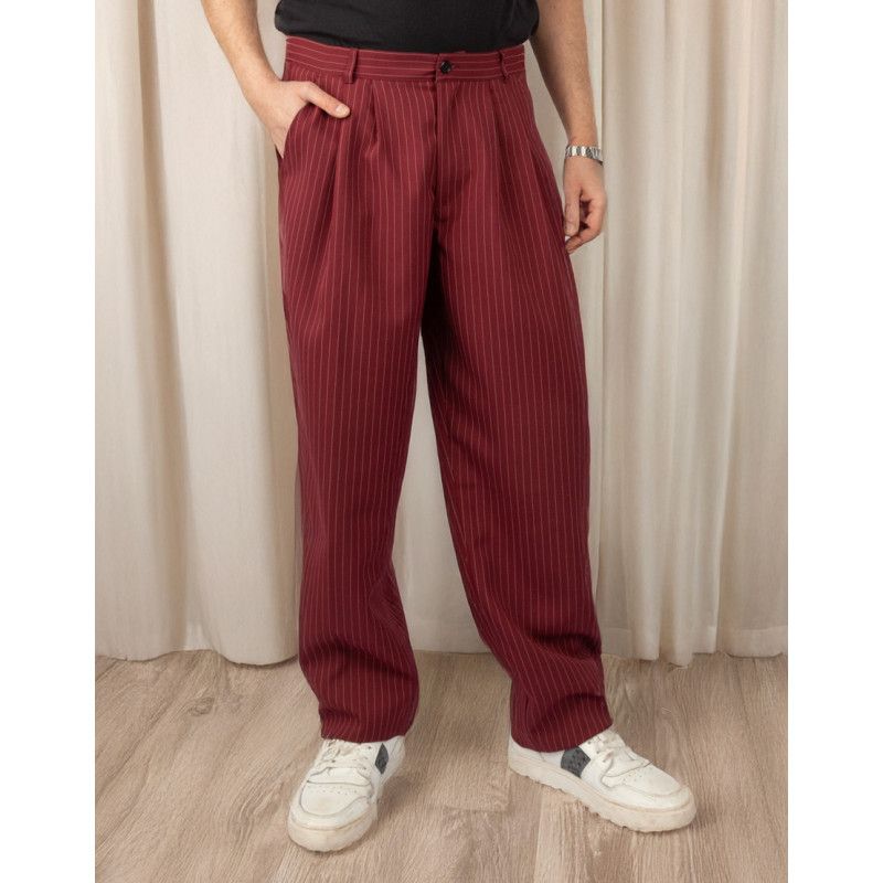 Men's Trousers Tom Mod. 04 Option 12 Wine Pinstripe color