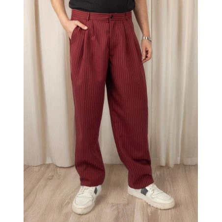 Men's Trousers Tom Mod. 04 Option 12 Wine Pinstripe color