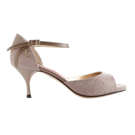 CLIO BEIGE FIORI PIANTA LARGA Tacco 6 cm