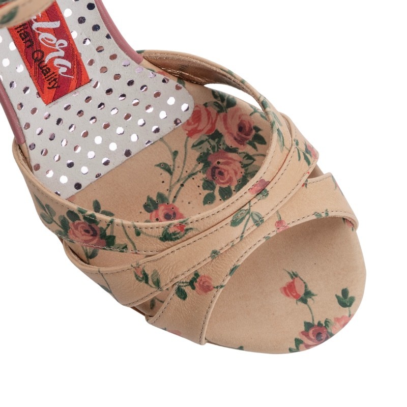 GINEVRA BEIGE FIORI CL Tacco 9 cm