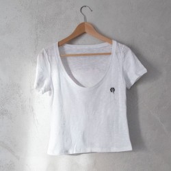 T-shirt donna bianca scollo rotondo bordato giglio