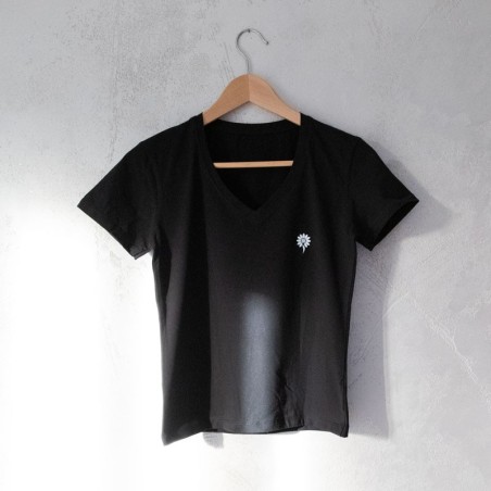 T-shirt Donna nera scollo a V mano cuore