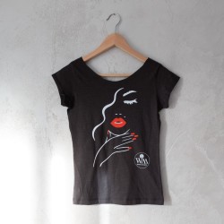 T-shirt donna antracite scollo barca taglio vivo woman