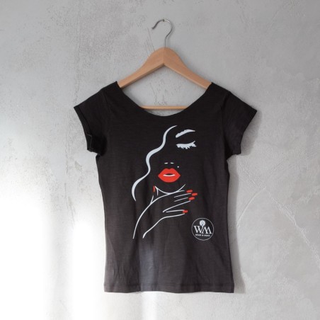 T-shirt donna antracite scollo barca taglio vivo woman