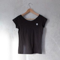 T-shirt donna antracite scollo barca taglio vivo woman