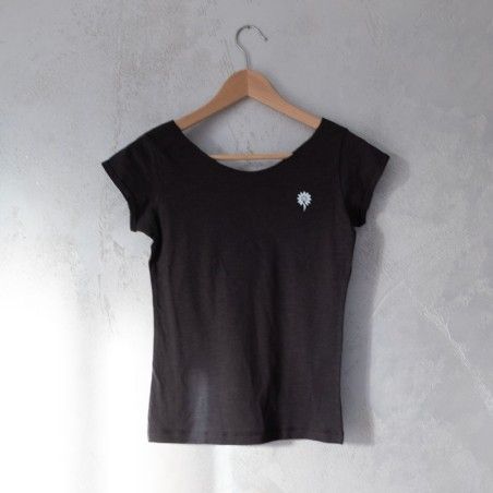 T-shirt donna antracite scollo barca taglio vivo woman