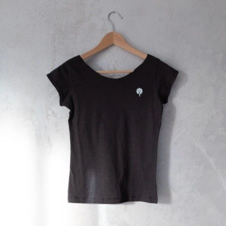 T-shirt donna antracite scollo barca taglio vivo woman