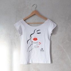 T-shirt Donna bianca scollo barca taglio vivo woman