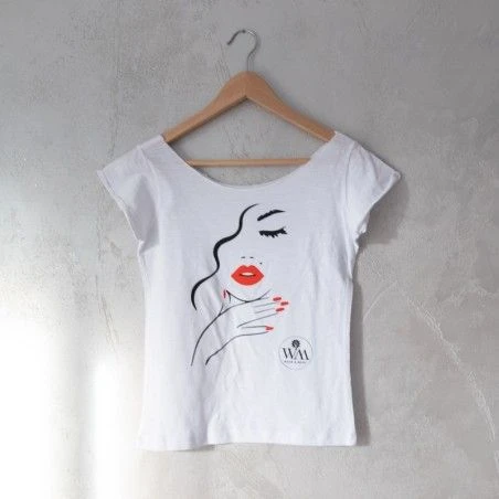 T-shirt Donna bianca scollo barca taglio vivo woman