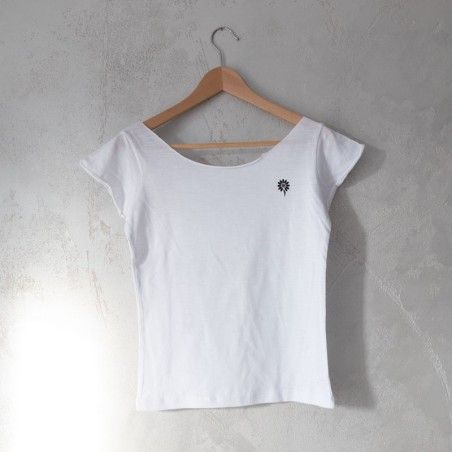 T-shirt Donna bianca scollo barca taglio vivo woman