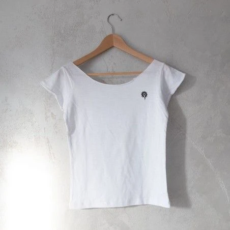 T-shirt Donna bianca scollo barca taglio vivo woman