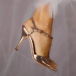 PERLA RAME PITONCINO PUNTA LARGA Heel 7 cm BOOKING SHOES