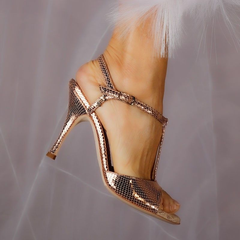 PERLA RAME PITONCINO PUNTA LARGA Heel 7 cm BOOKING SHOES