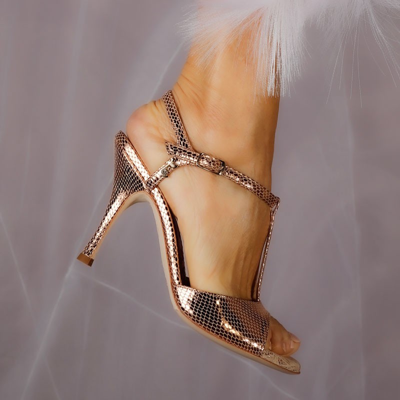 PERLA RAME PITONCINO PUNTA LARGA Heel 9 cm BOOKING SHOES